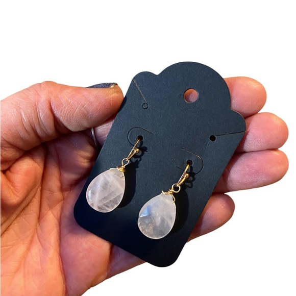 Rose Quartz Chakra Crystal Teardrop Dangle Earrings - Picture 7 of 10